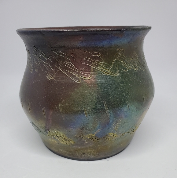 Raku Style Pottery 4 1/2"  Planter - Signed "Erin '01" Pre-Owned - Picture 5 of 12